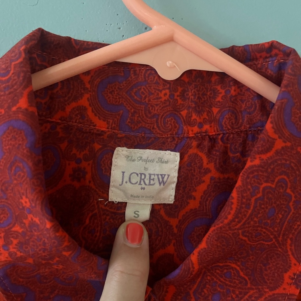 J.Crew silk blend bohemian button down fitted stylish top - Picture 2 of 5